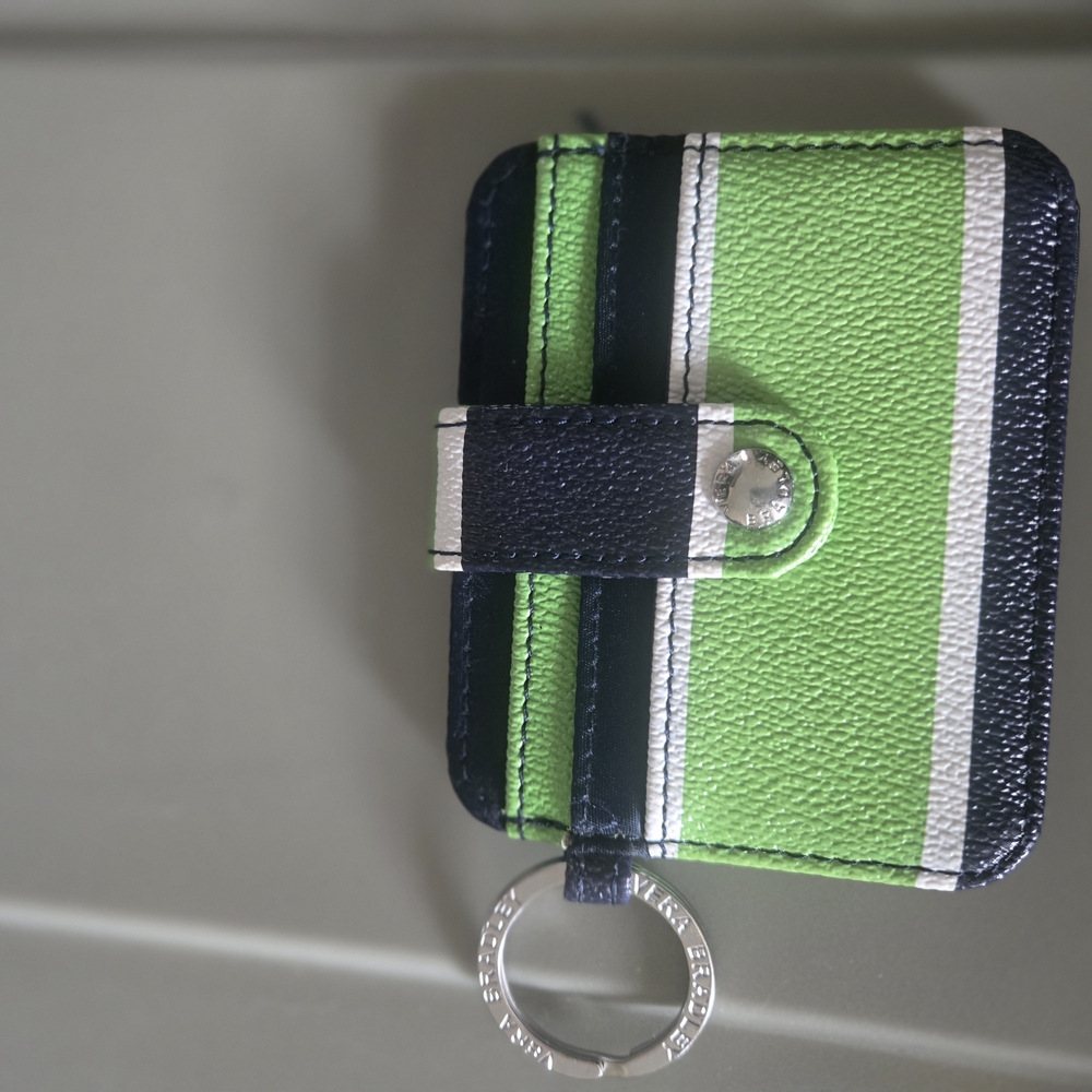 Green and Black Card Holder with Key Ring
